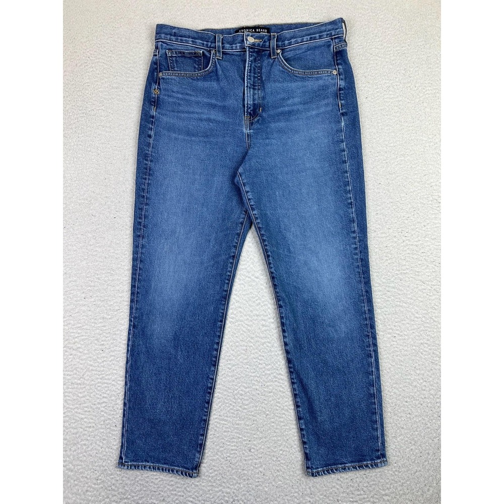 Veronica Beard‎ Ryleigh Straight Jeans Womens 12 Blue High Rise Stretch Denim